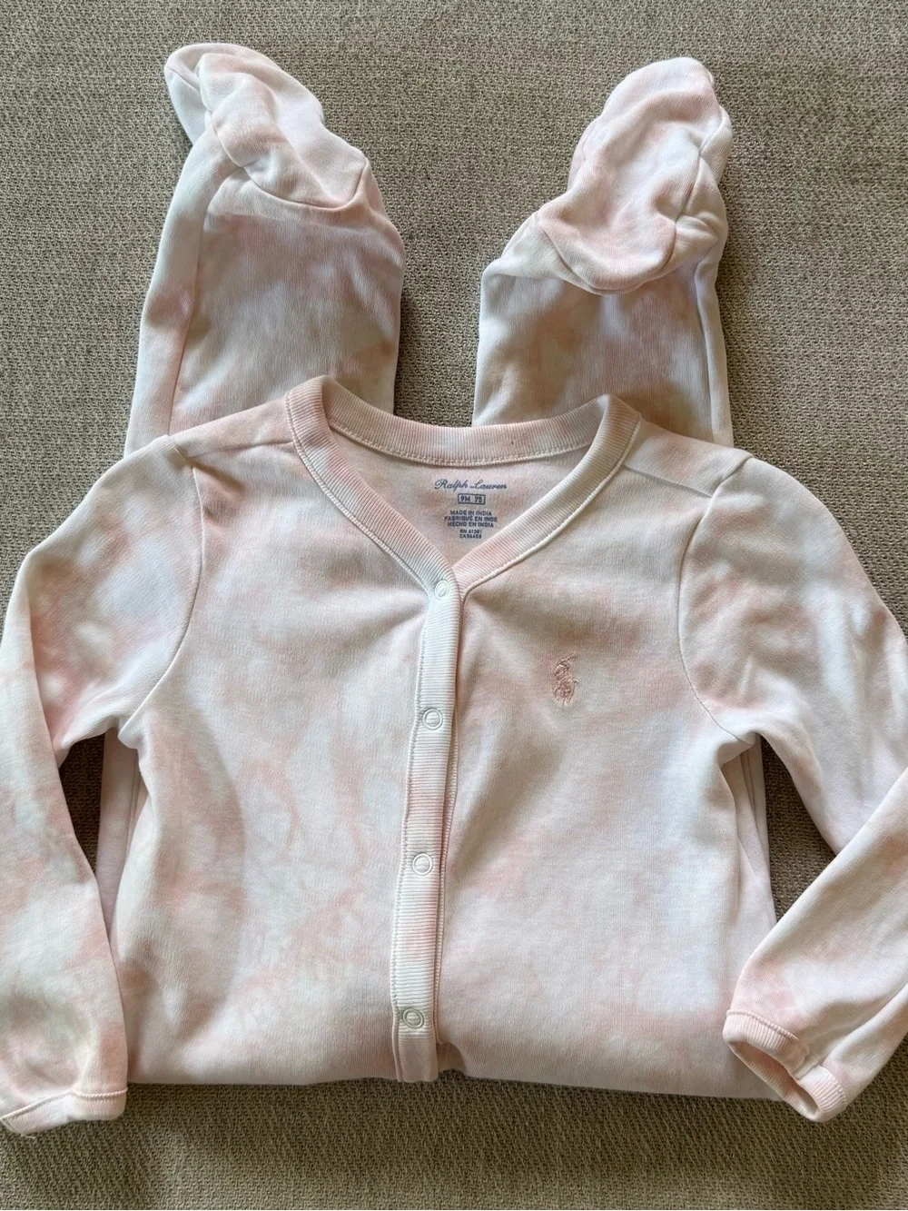 Ralph Lauren Baby Girl Pink Tie-Dye Footed Coverall Pajama Sleeper Sz 9M Cotton